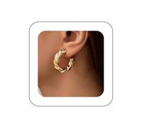 Dervivea Boho Round Hoop Earrings Chunky Twisted Hoop Earrings Twist Rope Open Hoop Earrings Polished Gold Half Hoop Earrings Jewelry for Women