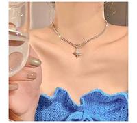 Dervivea Boho Sparkly Rhinestone Choker Necklace North Star Pendant Necklace Silver Cz Star Necklace Short Tennis Chain Necklace Jewelry for Women and Girls