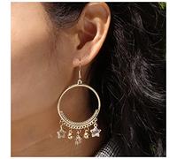 Dervivea Boho Star Circle Dangle Earrings Large Circle Earrings Crystal Star Drop Earrings Vintage Round Shooting Star Earrings Gold Open Circle Earrings Jewelry for Women and Girls