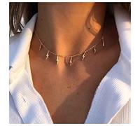 Dervivea Boho Thunder Choker Necklace Minimalist Thunder Necklace Chain Gold Lightning Bolt Choker Necklace Tiny Lightning Tassel Necklace Jewelry for Women and Girls