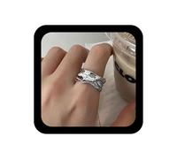 Dervivea Boho Vintage Textured Open Adjustable Ring Silver Wide Open Ring Chunky Wide Hammered Rings Irregular Textured Finger Rings Jewellery for Women