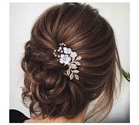 Dervivea Bridal Leaf Flower Hair Comb Pearl Wedding Hair Combs White Flower Side Comb Rhinestone Crystal Headpiece Decorative Hair Accessories For Women And Girls Headdress (White flower)