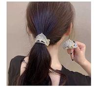 Dervivea Crystal pearl Hair Cuff Claw Gold Rhinestone Hair Barrettes Small Crown Ponytail Hairclip Sparkly Ponytail Holder Hair Clip Decorative Hair Accessories(Gold Crown)