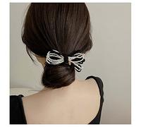 Dervivea French Bowknot Hairclip Barrette Velvet Bow Hair Barrette Vintage Black Bowknot Hair Clip Pearl Bow Headwear Clip Decorative Hair Accessories for Women and Girls Headdress