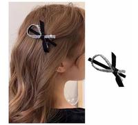 Dervivea French Crystal Bow Hair Barrette Hairclip Silver Black Bow Hairclis Pin Cz Bow Side Clip Hairpins Velvet Bowknot Hair Clips Pin Decorative Hair Accessories for Women and Girls Headdress