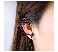 Dervivea Gothic Elf Ear Wrap Black Wings Ear Cuff Vintage Elves Metal Wings Ear Crawler Halloween Cosplay Cartilage Jewelry (Black Right)