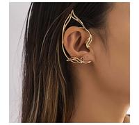 Dervivea Gothic Elf Ear Wrap Earrings Gold Cat Ear Cuff Earrings Punk Elves Ear Climber Earrings No Piercing Cartilage Earrings Halloween Cosplay Earrings Jewelry for Women and Girls(Gold Right)