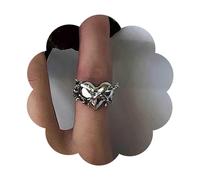 Dervivea Gothic Thorns Heart Ring Large Heart Finger Ring Silver Love Heart Rings Heart Barbed Wire Ring Exaggerated Heart Ring Adjustable Open Ring Jewelry for Women and Girls