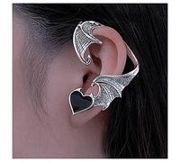 Dervivea Gothic Wings Ear Wrap Earrings Bat Wings Ear Climber Earrings Black Heart Stud Earrings Punk Metal Ear Cuff Earrings Jewelry for Women and Girls