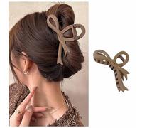Dervivea Large Hair Claw Jaw Clamp Bow Hair Claw Clips Brown Plastic Hair Claws Thick Curly Hair Claw Clip Matte Strong Hold Hair Claw Decorative Hair Accessories for Women and Girls Headdress