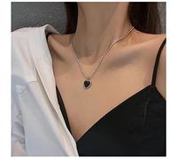 Dervivea Minimalist Black Heart Necklace Choker Onyx Heart Pendant Necklace Natural Onyx Choker Necklace Love Heart Collar Necklace Chain Jewelry for Women and Girls