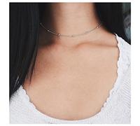Dervivea Minimalist Satellite Chain Choker Necklace Silver Beads Station Necklace Choker Bohemia Thin Ball Necklace Silver Beaded Chain Necklace Jewelry for Women and Girls