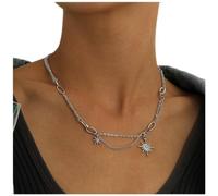 Dervivea Punk North Star Pendant Necklace Layered North Star Necklace Choker Sunburst Pendant Necklace Silver Star Chain Necklace Jewelry for Women and Girls