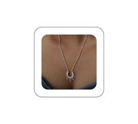 Dervivea Punk Sunburst Pendant Necklace Sun Rays Necklace Silver Sun Burst Necklace Rising Sun Necklace Spike Sun Choker Necklace Exaggerated Sunshine Necklace Jewelry for Women and Girls