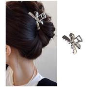 Dervivea Silver Bowt Hair Claw Clip Metal Bow Hair Clip Claw Clamp Medium Hair Claw Non Slip Hairclip Bowknot Hair Jaw Clip Barrette Decorative Hair Accessories for Women and Girls Headdress