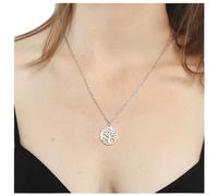 Dervivea Silver Tree of Life Necklace, Family Tree Choker, Circle Pendant, Silver Alloy, Hypoallergenic, Adjustable Chain, 45cm, For Girls & Young Women