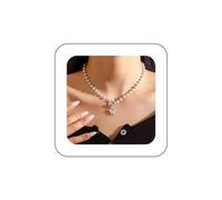 Dervivea Vintage Butterfly Pearl Choker Necklace Pearl Toggle Clasp Necklace Acrylic Butterfly Pendant Necklace Silver Pearl Strand Necklace Pearl Wedding Necklace Jewelry for Women and Girlss