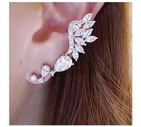 Dervivea Vintage Crystal Wings Ear Climber Earrings Sparkly Cluster Ear Crawler Earrings Angel Wing Ear Clip Earrings Silver Cz Feather Ear Cuff Earrings No Piercing Earrings Jewelry for Women