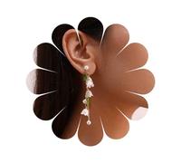Dervivea Vintage Pearl Flower Tassel Earrings Long Flower Drop Earrings White Flower Dangle Earrings Shell Pearl Flower Earrings Gold Pearl Chain Earrings Jewelry for Women and Girls