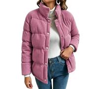 Dervos Corduroy Jackets for Women UK Stand Collar Button Down Padded Coats | Qulited Puffer Jacket, Lightweight Plain Warm Coat, Loose Fit Fashion Outwear with Pockets, Fall Winter Outdoor Everyday Wear