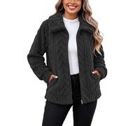 Dervos Teddy Fleece Jacket Women Full Zip Lapel Cable Knit Coat with Pocket | Loose Fit Jacquard Jackets, Lightweight Soft Double Fuzzy Coats, Autumn Winter Fashion Outfits, Open Front Warm Outwear