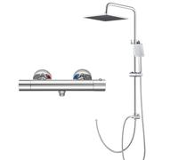 DERW Adjustable Shower Kit with Thermostatic Shower Mixer Valve, 10" Square Rainfall Shower Head, Anti-Scald Safe Temperature Control, Easy Install, Leak-Proof, Modern Bathroom Upgrade (Chrome)