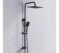 DERW Adjustable Shower Riser Rail Kit with 10" Square Rainfall Shower Head, Handheld Shower with Rotating Bracket, Shower Set Without Mixer, Anti-Leak Hose,Easy Install, Suitable for Bathrooms(Black)
