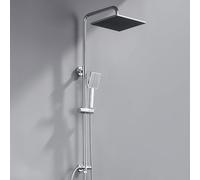 DERW Adjustable Shower Riser Rail Kit with 10" Square Rainfall Shower Head, Handheld Shower with Rotating Bracket, Shower Set without Mixer, Anti-Leak Hose,Easy Install, Suitable for Bathrooms(Chrome)