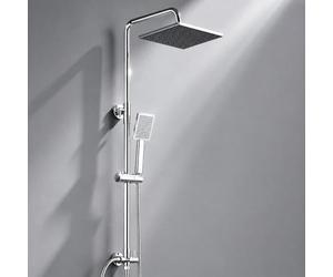 DERW Adjustable Shower Riser Rail Kit with 10" Square Rainfall Shower Head, Handheld Shower with Rotating Bracket, Shower Set without Mixer, Anti-Leak Hose,Easy Install, Suitable for Bathrooms(Chrome)