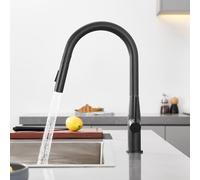 DERW Black Kitchen Mixer Tap, Kitchen Tap with Pull-Out Sprayer, 2 Modes Spray, 360° Swivel Spout, Single Handle High-Arc Design, Water-Saving Cartridge, Easy Installation with Fittings Included