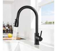DERW Black Kitchen Tap, Kitchen Mixer Taps with Pull Out Sprayer, Swivel Spout with 2 Modes Spray, Stainless Steel Construction, Single Handle for Easy Control, Anti-Burst Hose, Quick Installation