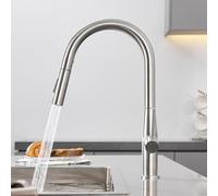 DERW Kitchen Tap, Kitchen Mixer Tap with Pull-Out Sprayer, 2 Modes Spray, 360° Swivel Spout, Single Handle High-Arc Design, Water-Saving Cartridge, Easy Installation with Fittings Included (Chrome)