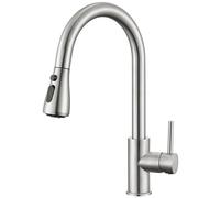 DERW Kitchen Tap, Pull Out Kitchen Mixer Tap, 360° Swivel Spout, 3 Modes Spray, Stainless Steel Construction, Anti-Splash, Single Handle Easy Control, Quick DIY Install for UK Family Kitchens