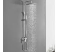 DERW Shower Mixer Set - 10" Square Rainfall Head & Handheld Shower, Solid Brass Mixer Valve, Ceramic Cartridge, 124cm Shower Riser Rail, Fit for UK Bathrooms (Chrome)