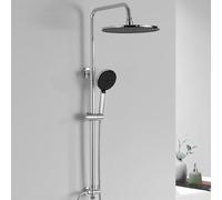 DERW Shower Riser Kit with 10" Round Rainfall Shower Head, 4 Spray Modes Handheld Shower with Rotating Bracket, Shower Set Without Mixer, Anti-Leak Hose,Easy Install, Suitable for Bathrooms(Chrome)