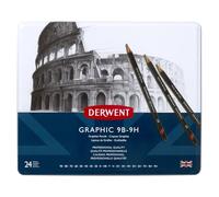 Derwent Graphic Drawing Pencils 34202 – Professional Graphite – Set of 24 with Tin