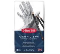 Derwent 34213 Graphic Hard Graphite Drawing Pencils, Professional Quality, Grey, Set of 12