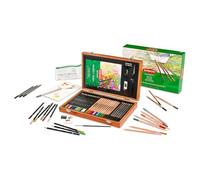 Derwent Academy Wooden Gift Box Complete Starter 35 Piece Art Set - Painting, Drawing & Colouring set with Accessories for Arts & Crafts - Premium Hobbyist Quality Pencil Set for Adults & Teens
