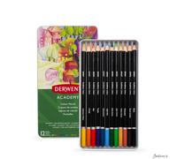 Derwent Academy Colour Pencils Natural Wood 12 Tin Set For Drawing Colouring
