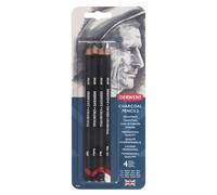 Derwent Charcoal Drawing Pencils, Professional Quality, 39000, Light, Dark and Tinted Charcoal White, Black, Set Of 4, Medium
