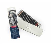 Derwent Charcoal Pencils Tin Set of 6 Artists Shades with Sharpener