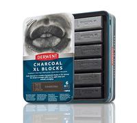 Derwent Charcoal XL Blocks 6 Tin, Set of 6, 60mm Extra-Large Block, Naturally Water-soluble, Ideal for Sketching, Drawing and Expressive Mark Making, Professional Quality, 2306196