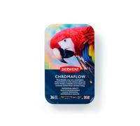 Derwent Chromaflow Pencils, Set of 36 in Tin, 3.5mm Round Core, Premium Core Strength, Blendable with Smooth Texture, Ideal for Drawing, Colouring & Layering, Professional Quality, 2306012