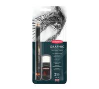 Derwent Graphic Graphite Drawing Pencils, Set of 2 with 2-in-1 Sharpener and Eraser,