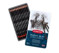 Derwent Graphic Pencils 12 Tin - Drawing & Sketching Soft, Medium or Hard Set