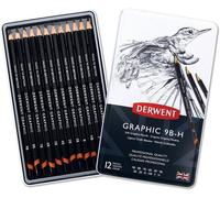 Derwent Graphic Soft Graphite Pencils for Sketching, 9B-H, Tin of 12