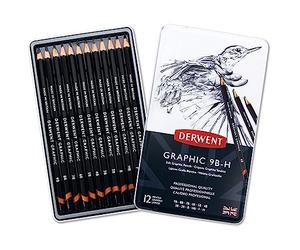 Derwent Graphic Soft Graphite Pencils for Sketching, 9B-H, Tin of 12 | Fine art quality graphite pencils for all artists. Use for drafting, sketching, drawing, shading and illustrations