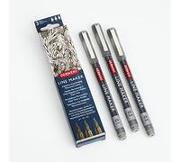Derwent Graphite Line Maker Pens, Set of 3, Fine Liners, Mixed Nib Size, Fast-Drying Ink, Ideal for Sketching, Writing, Illustrating and Colouring, Professional Quality, 2305562