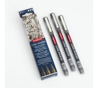 Derwent Graphite Line Maker Pens, Set of 3, Fine Liners, Mixed Nib Size, Fast-Drying Ink, Ideal for Sketching, Writing, Illustrating and Colouring,