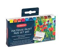 Derwent Inktense Paint 12 Pan Palette #2, Set of 12, Half Pan Size, Water-Soluble, Ideal for Painting & Crafts on Paper & Fabric, Professional Quality, Travel Size (2305789)